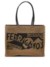 Ferragamo Medium Tt Sign Woven Raffia Tote Bag In Beige