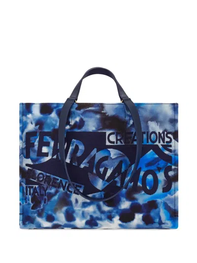 Ferragamo Tote Bag With Logo (l) In Blue