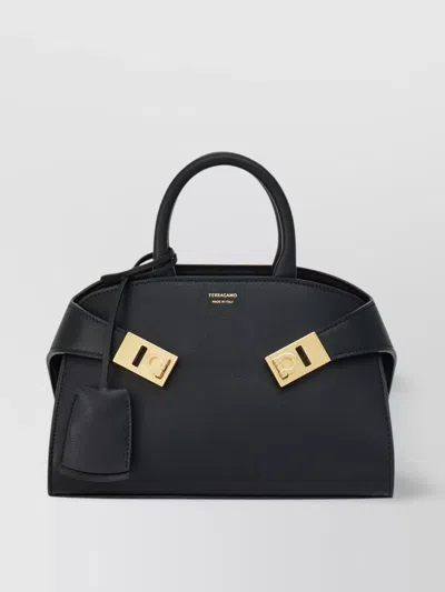 Ferragamo Tote Bags With Top Handles And Gold-tone Hardware In Black