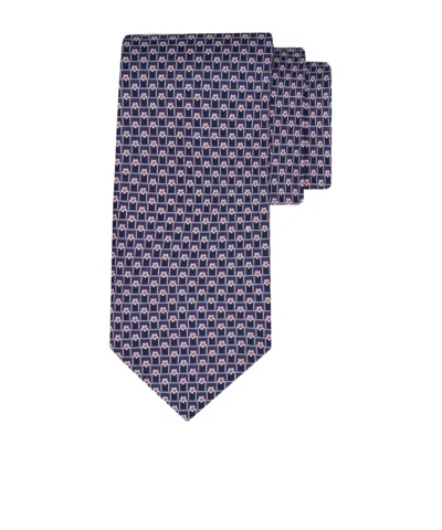 Ferragamo Tournament Print Silk Tie In Purple