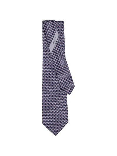 Ferragamo Tournament-print Silk Tie In Blue