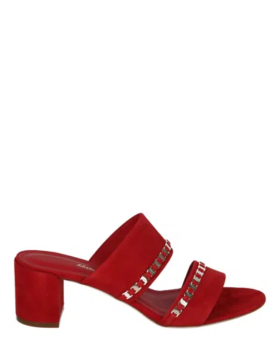 Ferragamo Trabia Vara Chain Block Heel Sandals In Red