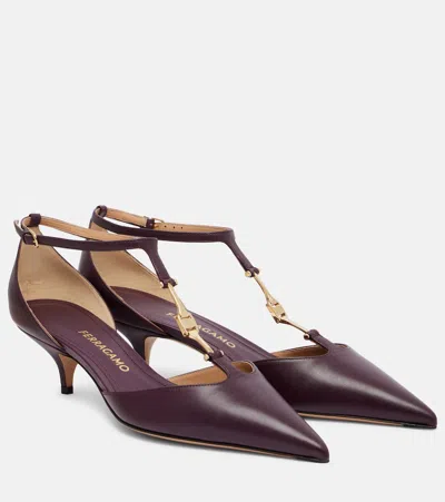 Ferragamo Traci 40 Leather Pumps In Burgundy