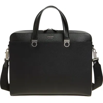 Ferragamo Trading Gancio Leather Briefcase In Black