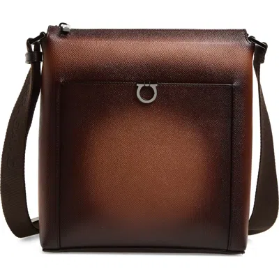 Ferragamo Trading Gancio Leather Crossbody Case In Brown