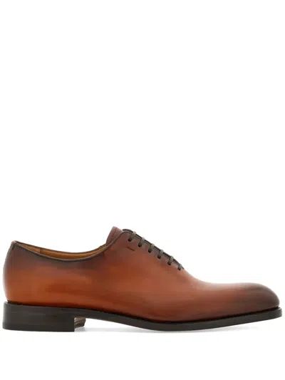Ferragamo Tramezza Plain Toe Oxford In Sella T.moro New Biscotto