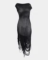 Ferragamo Transparent Contrast Rib Knit Midi Dress In Black