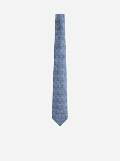 Ferragamo Trap Silk Tie In Gnawed Blue