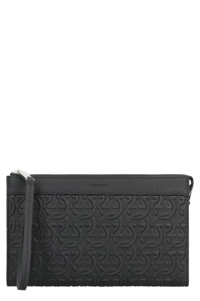 Ferragamo Travel Document Holder Gancini In Black