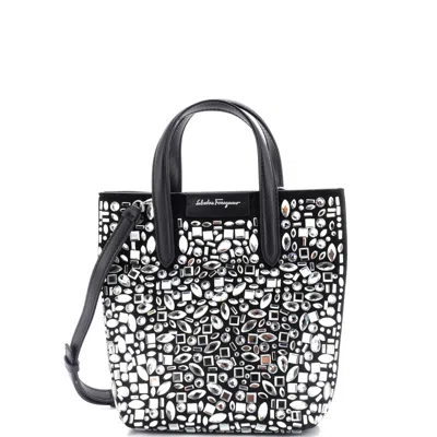 Ferragamo Travel Mosaic Tote Crystal Embellished Suede In Black