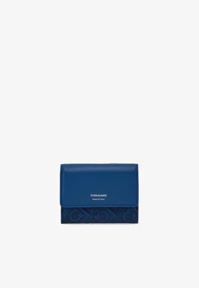Ferragamo Tri-fold Compact Leather Wallet In Blue