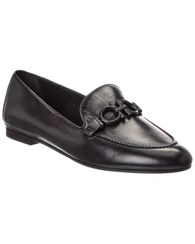 Ferragamo Buckle Detail Leather Loafer In Black
