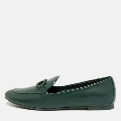 Pre-owned Ferragamo Trifoglio Size 40 Green Leather Loafers