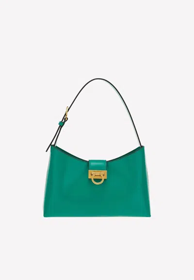 Ferragamo Trifolio Calf Leather Shoulder Bag In Emerald