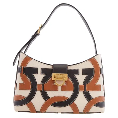Ferragamo Trifolio Leather Shoulder Bag In Nude