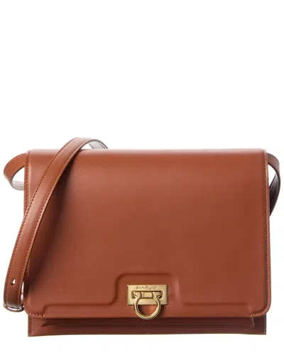 Ferragamo Trifolio Leather Shoulder Bag In Brown