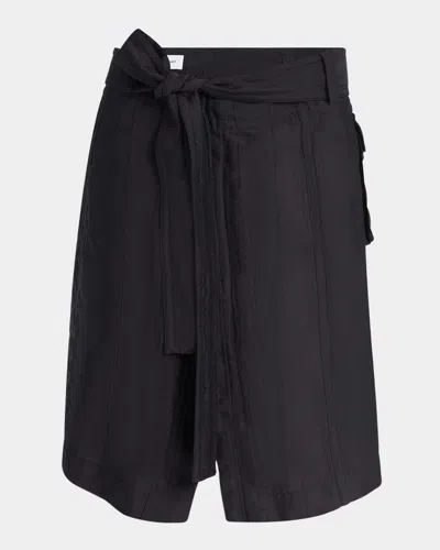 Ferragamo Triple Silk Organdie Belted Skirt In Black