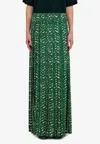 Ferragamo Tropical Forest Pleated Maxi Skirt In Green