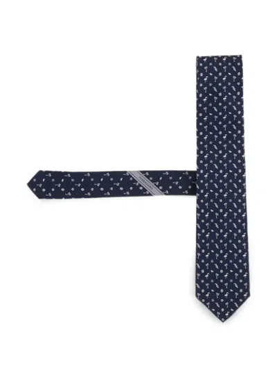 Ferragamo Tropical-pattern Silk Tie In Blue