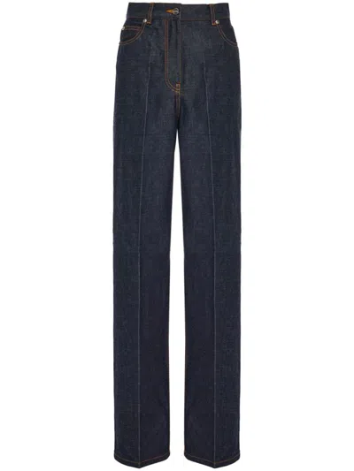 Ferragamo Straight Leg Denim Trousers In Navy
