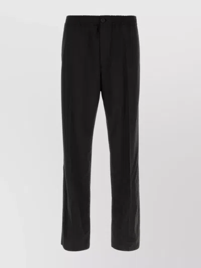 Ferragamo Trousers Wool Blend Elastic Waistband In Black