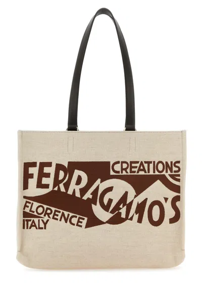 FERRAGAMO SALVATORE FERRAGAMO SAND CANVAS SHOPPING BAG