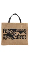 Ferragamo Tt Sign Small Tote Miele/nero In Miele/nero