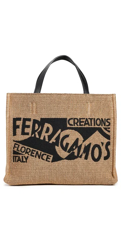 Ferragamo Tt Sign Small Tote Miele/nero