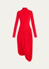 Ferragamo Turtleneck Tulip-design Dress In New Red