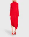 Ferragamo Turtleneck Tulip-design Dress In New Red