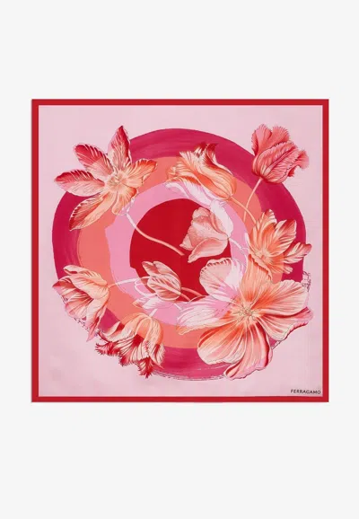 Ferragamo Tulip Print Silk Scarf In Multicolor