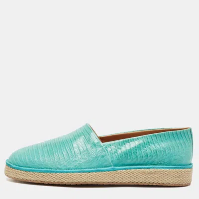 Pre-owned Ferragamo Turquoise Lizard Lampedusa Espadrilles Size 44.5 In Blue