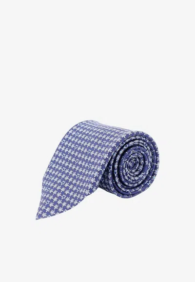 Ferragamo Turtle Print Silk Tie In Blue