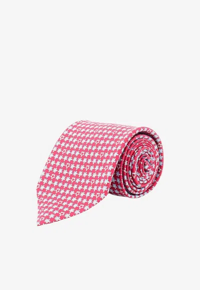 Ferragamo Turtle Print Silk Tie In Red