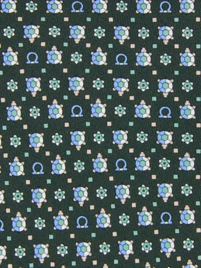 Ferragamo Turtle-print Tie In Green