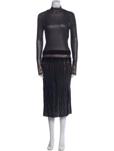 Pre-owned Ferragamo Turtleneck Long Dress In Multi
