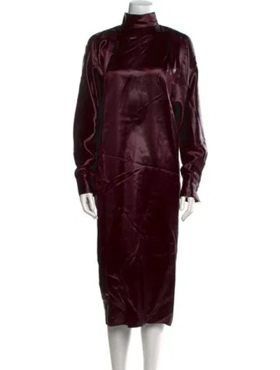 Pre-owned Ferragamo Turtleneck Midi Length Dress In Burgundy