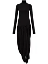 Ferragamo Turtleneck Dress With Tulip Skirt In Black