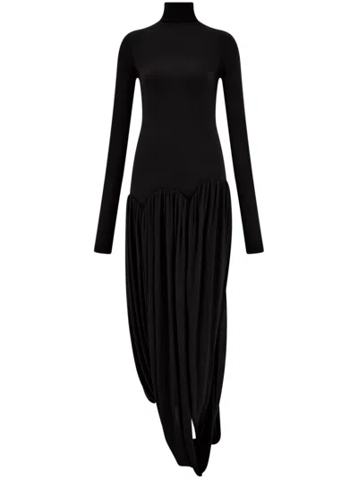 Ferragamo Turtleneck Dress With Tulip Skirt In Black