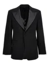 Ferragamo Wool Blazer With Satin Profiles In Black