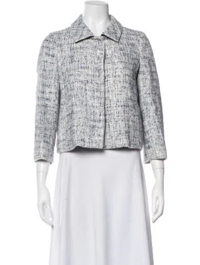 Pre-owned Ferragamo Tweed Pattern Blazer In Blue/white