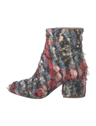 Pre-owned Ferragamo Tweed Pattern Boots In White
