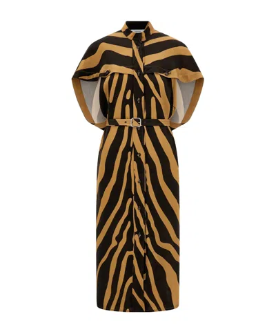 Ferragamo Buttoned Belt Twill Mini Dress In Multi