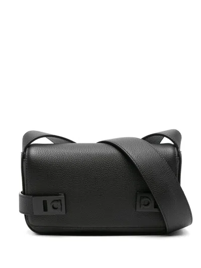 Ferragamo Gancini-jacquard Leather Messenger Bag In Black