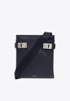 Ferragamo Twins Gancini Buckle Messenger Bag In Midnight Blue