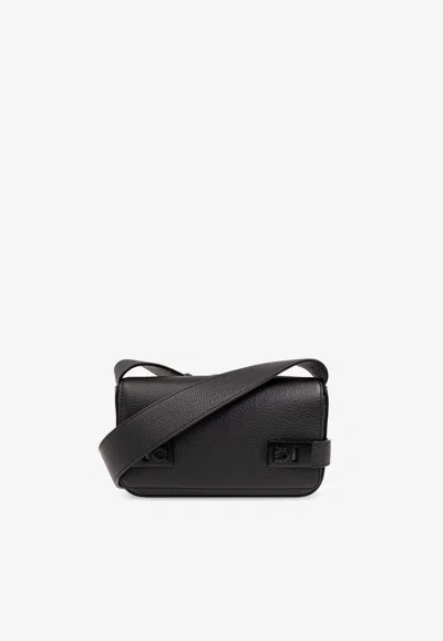 Ferragamo Twins Gancini Leather Messenger Bag In Black