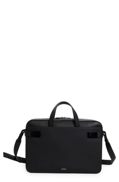 Ferragamo Twins Leather Briefcase In Nero