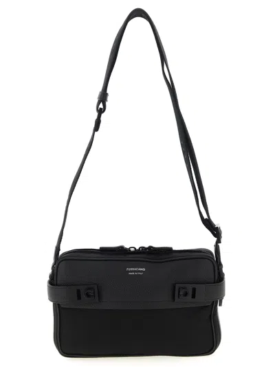 FERRAGAMO TWINS NYLON CROSSBODY BAGS BLACK