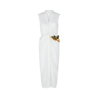 Pre-owned Ferragamo Twisted Belt Midi Dress 'bone' | Cream | Women's Size 42