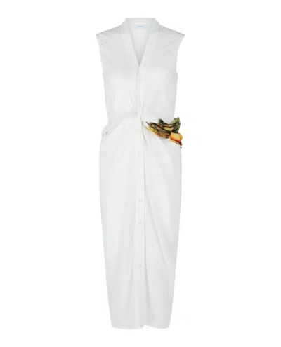 Ferragamo Twisted Belt Midi Dress In White